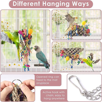 KATUMO Seagrass Basket Bird Toy with Array of Chewable Parrot Foraging Toys for Small Medium Parrot Birds
