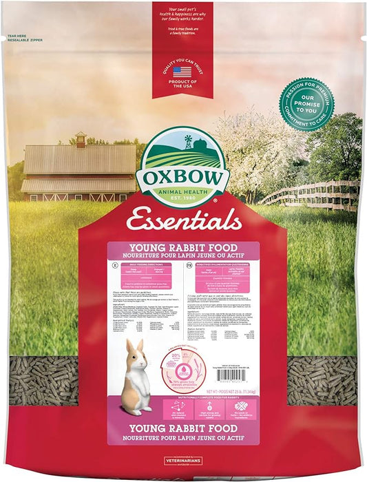 Oxbow Essentials Rabbit Food, Young, Made Alfalfa for Rabbit, Pet Pellets with Vitamins & Minerals, Small Animal Pet Products, Bunny Food, Made in USA, High Fiber, 25 lb. Bulk Bag