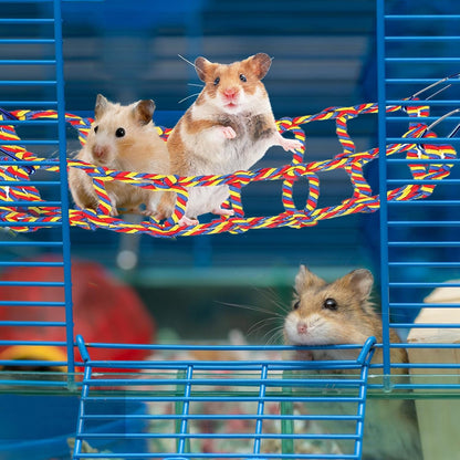 2 Pcs Rat Climbing Ropes for Cage Accessories - Bird Rope Rat Toys - 12.6 x 9.84 inch Hammock - Cotton Rope Bridge - Bird Ladder with 4 Silver Hooks