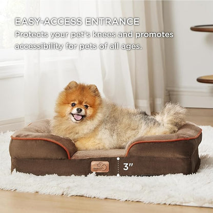 Bedsure Orthopedic Dog Beds for Small Dogs - Washable Small Dog Cat Bed Waterproof, Comfort Pet Couch Sofa with Washable Removable Cover, Pets Bed with Nonskid Bottom, Brown, 24"