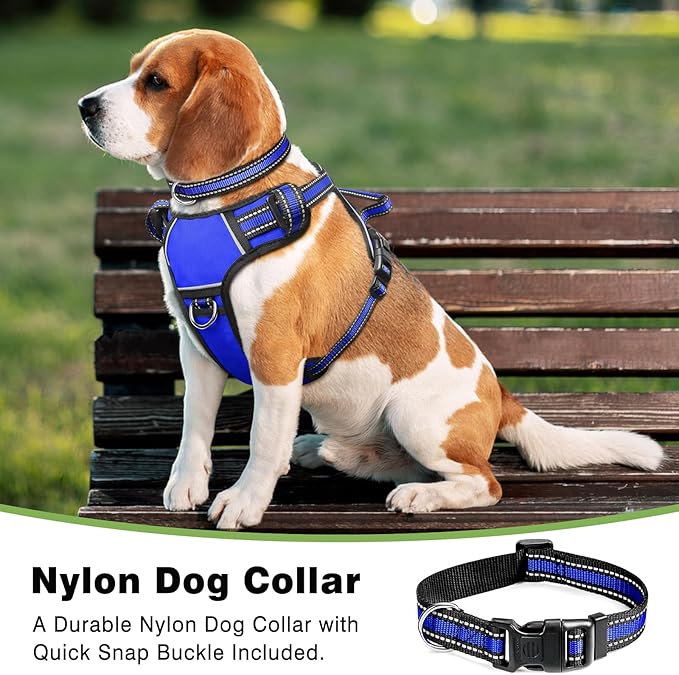 WINSEE Dog Harness No Pull, Pet Harnesses with Dog Collar, Adjustable Reflective Oxford Outdoor Vest, Front/Back Leash Clips for Small, Medium, Large, Extra Large Dogs, Easy Control Handle for Walking