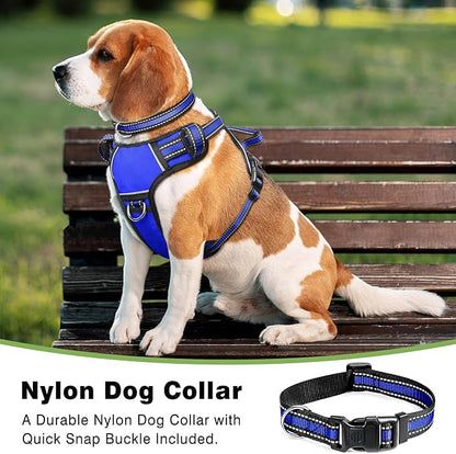 WINSEE Dog Harness No Pull, Pet Harnesses with Dog Collar, Adjustable Reflective Oxford Outdoor Vest, Front/Back Leash Clips for Small, Medium, Large, Extra Large Dogs, Easy Control Handle for Walking