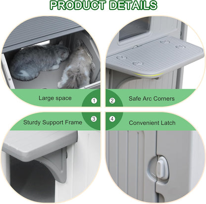 Rockever Plastic Insulated Outdoor Cat House with Escape Door, 2 Story Waterproof Cat House for Outdoor Cats for Feral Cats, Elevated Outside Cat Shelter, Clean and Assemble Easily