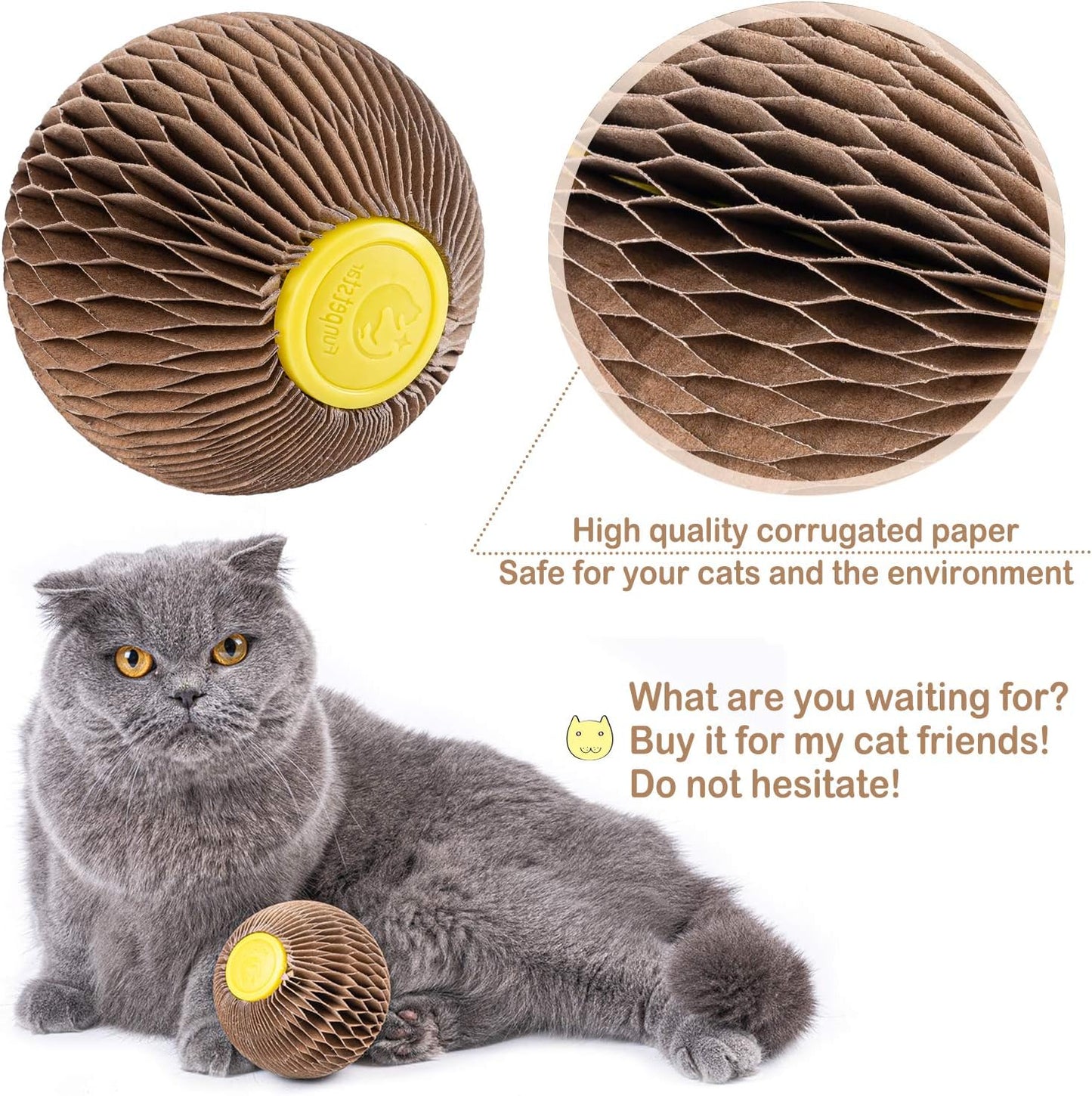 Catnip Ball Toy for Cats Catnip Refillable Scratcher Ball Kitty's Faithful Playmate Reduce Obesity and Loneliness CSB01BR