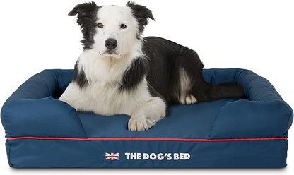 The Dog’s Bed Orthopedic Dog Bed Large Blue Oxford with Red Trim UK Flag Dog Bed Memory Foam, Pain Relief: Arthritis, Post Surgery, Lameness, Waterproof Washable Cover