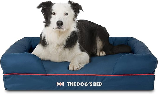 The Dog’s Bed Orthopedic Dog Bed Large Blue Oxford with Red Trim UK Flag Dog Bed Memory Foam, Pain Relief: Arthritis, Post Surgery, Lameness, Waterproof Washable Cover