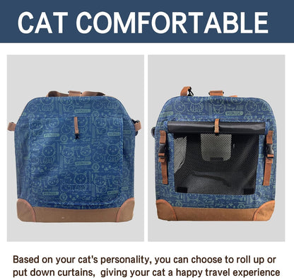 Extra Large Cat Carrier Soft Sided, Portable Small Dog Carrier for 2 Cats, 24"x16.5"x16" Car Travel Folding Comfortable Design, Navy