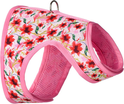 Mile High Life Dog Harness, Air Mesh Floral Vest Harness for 20 lbs Small Dogs & Cats, Easy Get on Adjustable Easy Closures Both Neck and Chest(Lily, XS Chest 14"-16")