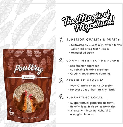 Mycelium Premium Oat Groats – Organic, Non-GMO, High Nutritional Value Poultry Food for Chickens, Ducks, & Turkeys, Sourced from Local USA Farms, Sustainable Farming, 5 lbs