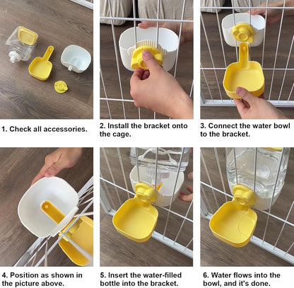 35oz Rabbit Water Bottle, Pet Hanging Automatic Water Dispenser for Small Animal Ferret Guinea Pig Chinchilla Dog Cat (Cage Grid Spacing 1.1''-2.1'') (Yellow)