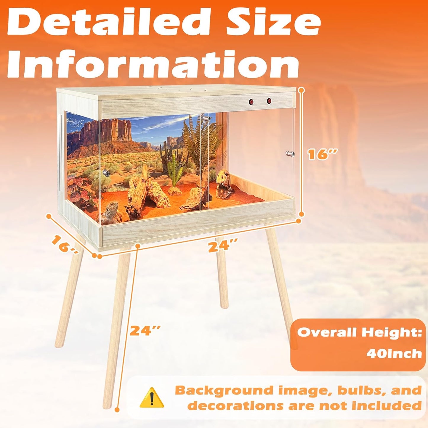 Royxen Bearded Dragon Tank with Metal Mesh Top and Leg Stand,Tempered Glass Reptile Tank,Reptile Enclosure,Lizard Tank for Chameleon,Snake,Lizard Habitat(24inch,Oak)