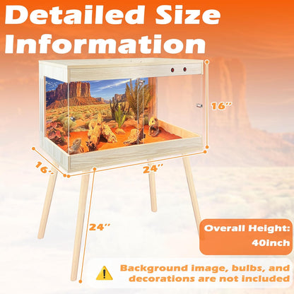 Royxen Bearded Dragon Tank with Metal Mesh Top and Leg Stand,Tempered Glass Reptile Tank,Reptile Enclosure,Lizard Tank for Chameleon,Snake,Lizard Habitat(24inch,Oak)