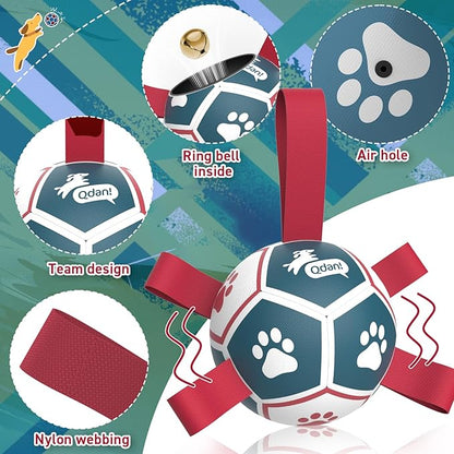 QDAN Dog Toys Balls with Bell Inside, Durable Dog Balls for Tug of War, Puppy Birthday Gifts, Dog Water Toys, Squeaky Ball for Small Dogs(Blue Red, 5 inch)