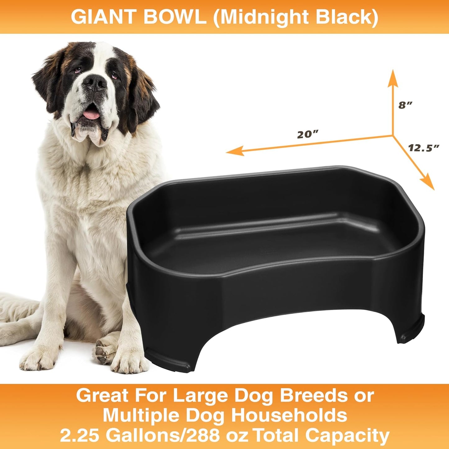 Neater Pet Brands Extra Large Water Bowl for Dogs, Outdoor Dog Water Bowl (2.25 Gallon Extra-Large Capacity), Big Trough Style Food Dish for Indoors or Outside, No Spill Large Dog Bowls, Black