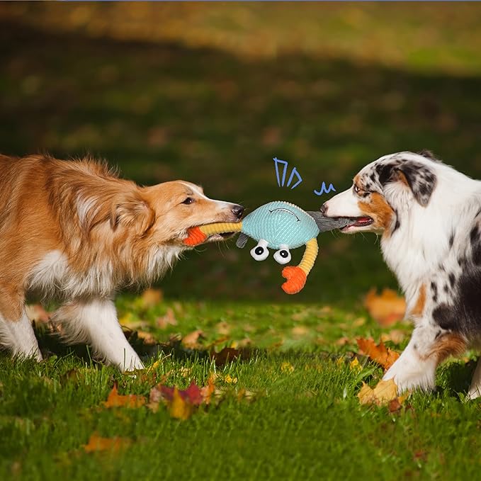 Dog Toys for Aggressive Chewers – 3-in-1 Squeaky Interactive Chew Toy with Spiky Ball for Small, Medium & Large Dog, Pet Plush Toys（Bouncing Ball Not Included）