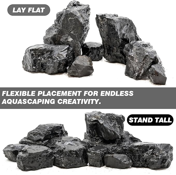 Unocho Aquarium Slate Rocks 10LB Fish Tank Stones Black Rocks for Aquarium Aquascaping Fish Tank Decoration Reptile Basking Platforms Paludarium Bonsai Vivariums(3"-7"-7Pcs)