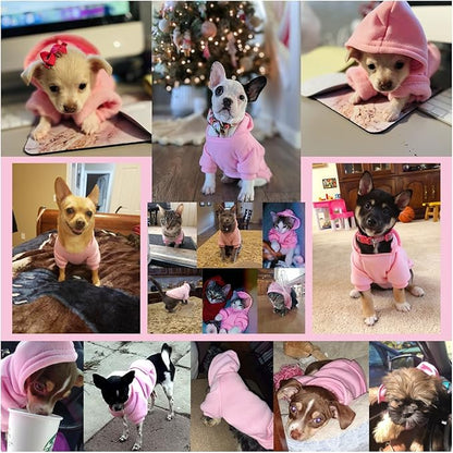 Jecikelon Winter Dog Hoodie Sweatshirts with Pockets Warm Dog Clothes for Small Dogs Chihuahua Coat Clothing Puppy Cat Custume (Pink, X-Small)