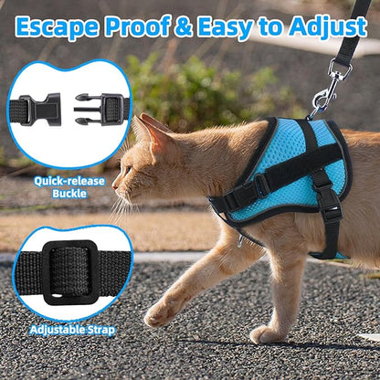 PUPTECK Cat Harness and Leash Set Escape Proof, Adjustable Reflective Kitten Jacket Easy Control, Pet Vest Harness for Cats Small Dogs Puppies Walking and Travel