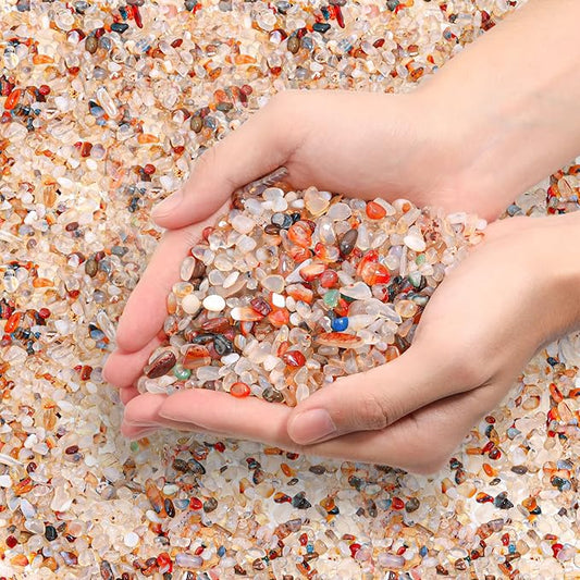 T4U Crystal Chips Stone Crushed Quartz Glass 1LB - Carnelian Tumbled Gravel Small Decorative Pebbles Bulk, Mini Polished Rocks Pieces for Crafts, Vases Filler, Succulent Plants, Aquarium Gravel Rocks