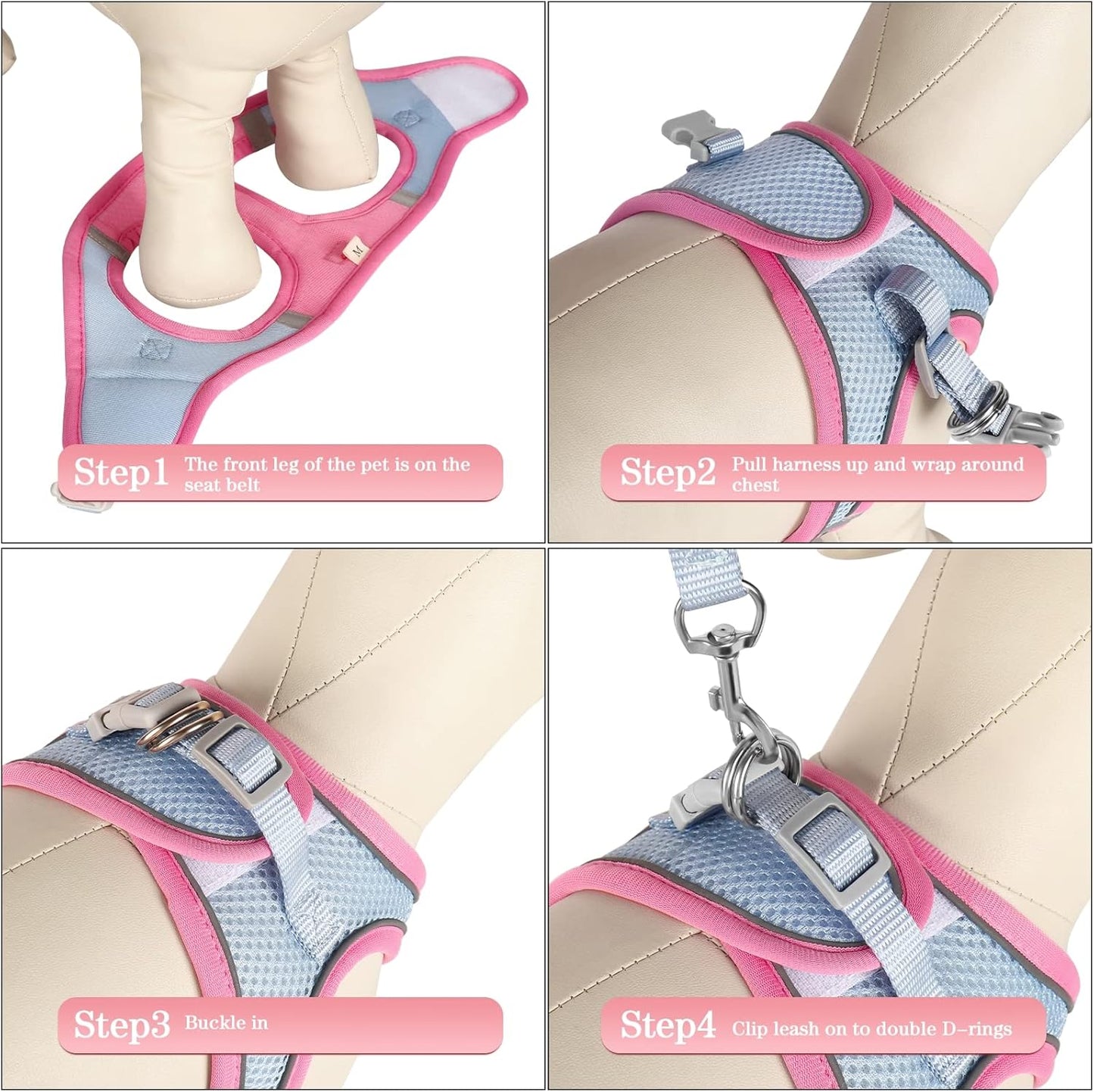 YIMEIS Dog Harness and Leash Set, No Pull Soft Mesh Pet Harness, Reflective Adjustable Puppy Vest for Small Medium Large Dogs, Cats (Pinkblue, X-Small (Pack of 1)