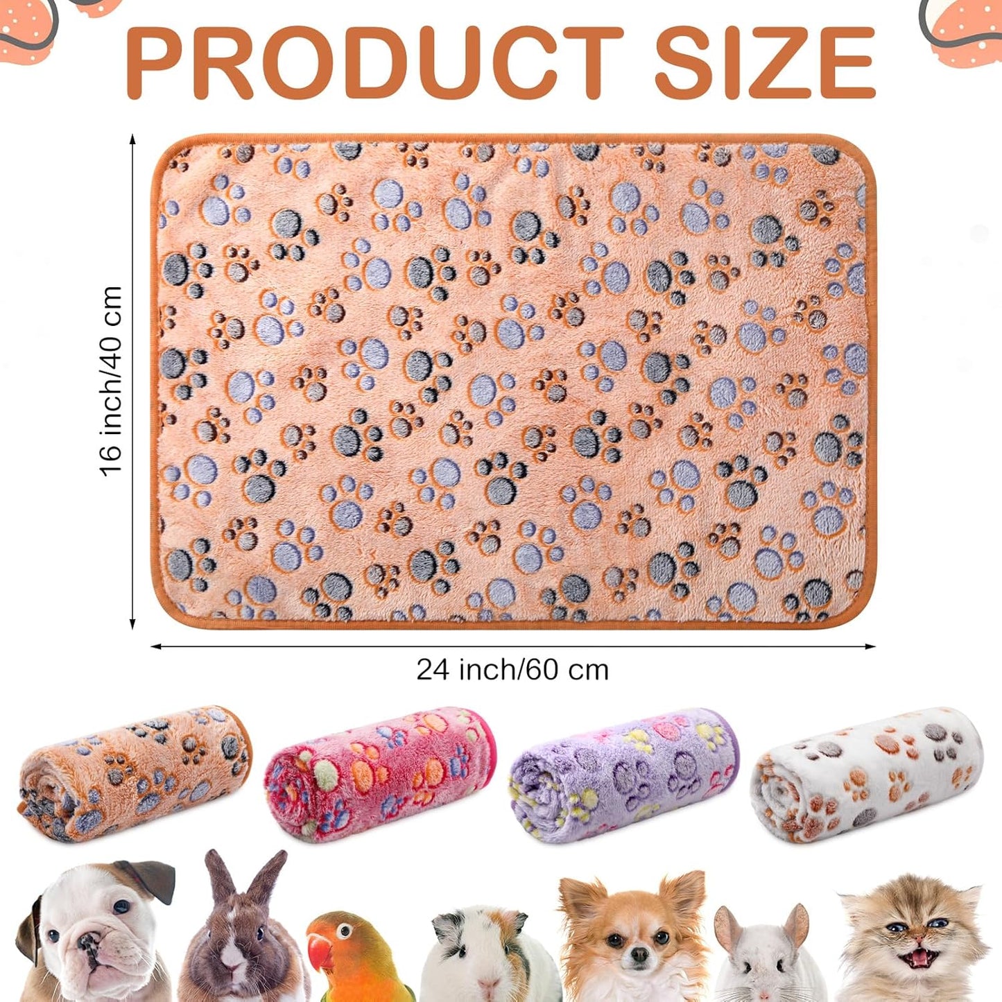 Tudomro 8 Pcs Guinea Pig Blankets Absorbent Washable Animal Fleece Bedding Cage Liners Waterproof Reusable Pet Pee Sleep Mat Pad Cover for Chinchilla Hamster Ferret(Paw,16 x 24 Inch)