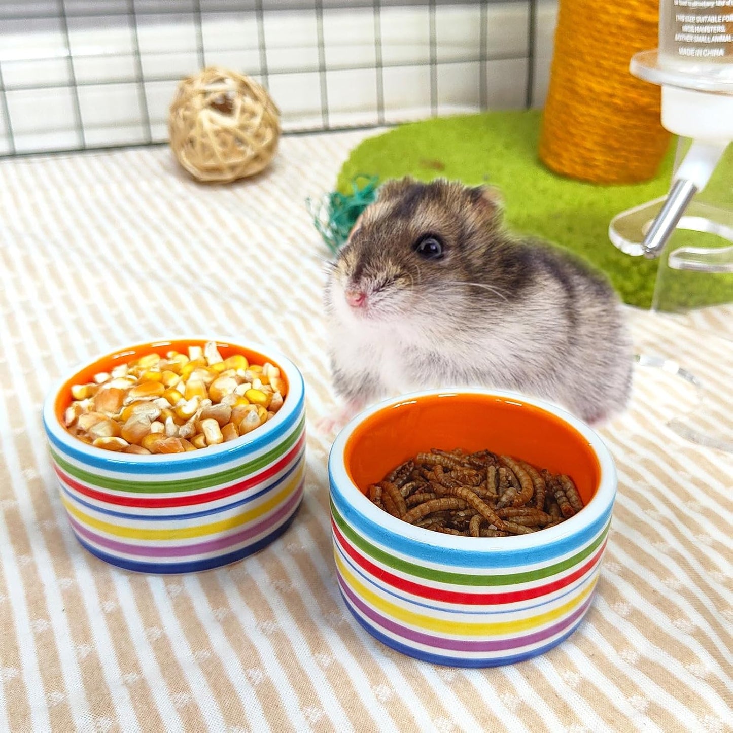2PCS Hamster Bowl Ceramic Food Water Feeding Dish for Dwarf Syrian Hamsters Gerbils Mice Rats