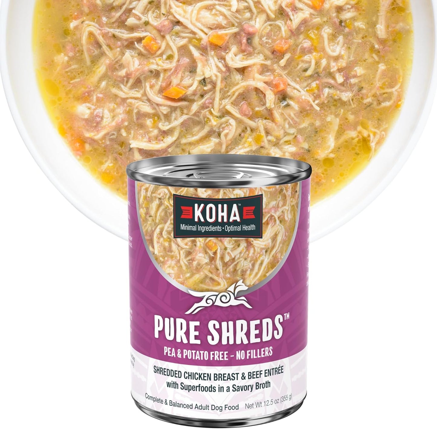 KOHA Pure Shreds Chicken and Beef Entrée for Dogs, 12.5oz Cans (Pack of 12)