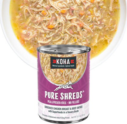 KOHA Pure Shreds Chicken and Beef Entrée for Dogs, 12.5oz Cans (Pack of 12)