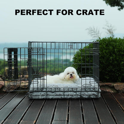 Bedfolks Waterproof Crate Bed, Plush Dog & Cat Kennel Pad with Removable Cover, Faux Fur, Washable, 23"x18", Solid Light Grey