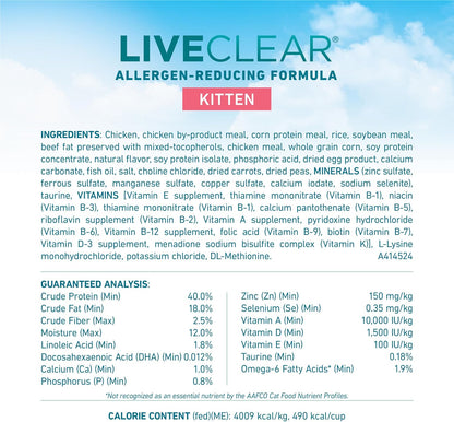 Purine ONE LiveClear Allergen-Reducing Dry Kitten Food Formula with Real Chicken As The Number One Ingredient - 2.8 lb. Bag