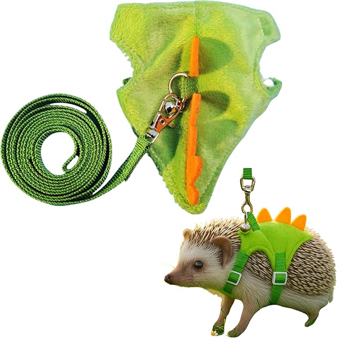 Hedgehog Leash and Harness Clothes Accessories, Dinosaur Shaped Harness Leash for Training Playing, Hamster Clothes for Ferret Guinea Pig Hamster, Hedgehog Accessories, Guinea Pig Outfits (Green)