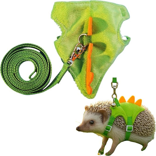Hedgehog Leash and Harness Clothes Accessories, Dinosaur Shaped Harness Leash for Training Playing, Hamster Clothes for Ferret Guinea Pig Hamster, Hedgehog Accessories, Guinea Pig Outfits (Green)