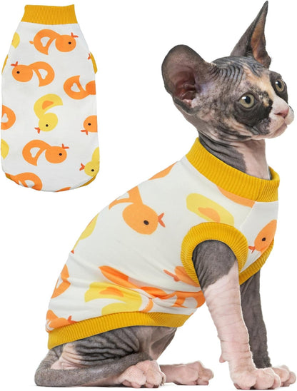 PUMYPOREITY Sphynx Cat Clothes: Stretchy Sweater, Soft Hairless Shirt, Pullover Pajamas, Turtleneck for Sphynx Cornish Rex, Devon Rex - Yellow, M