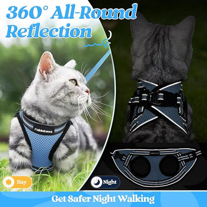 rabbitgoo Cat Harness and Leash Set for Walking Escape Proof, Adjustable Soft Kittens Vest with Reflective Strip for Cats, Comfortable Outdoor Vest, Light Blue, XL