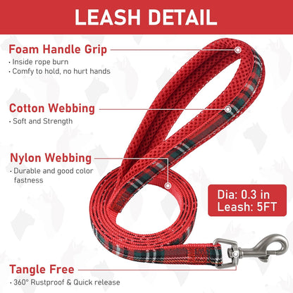 GAMUDA Small Dog Harness Collar and Leash Set, Step in No Chock No Pull Soft Mesh Adjustable Dog Vest Harnesses Plaid Reflective for Dogs Puppy Cats Kitten Rabbit (Red, S)