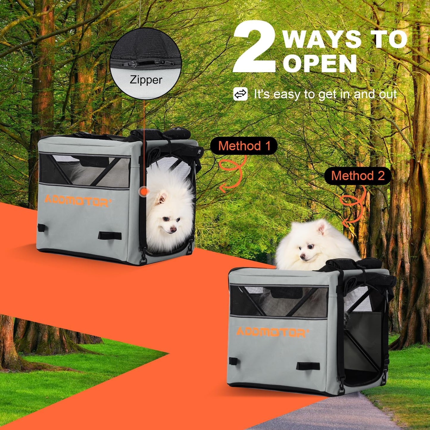 Addmotor Soft Sided Pet Carrier, Large Cat Carriers for Small Dogs Medium Large Cats up to 25 Lbs, Cat Carrier Soft for 2 Cat with Mental Frame for E-Trike Basket, Waterproof 600D, Gray