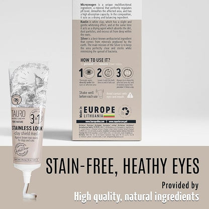 Tauro Pro Line Clay Tear Stain Remover for Dogs - Shield Mask for Eyes, Ears, Mouth, Gentle Grooming Product for Dogs, Puppy & Cat (Stainless Look - 1.69 Fl Oz)