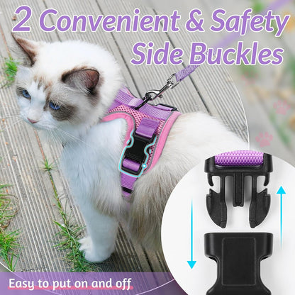 rabbitgoo Cat Harness and Leash for Walking, Escape Proof Soft Adjustable Vest Harnesses for Cats, Easy Control Breathable Reflective Strips Jacket, Pink & Purple, S