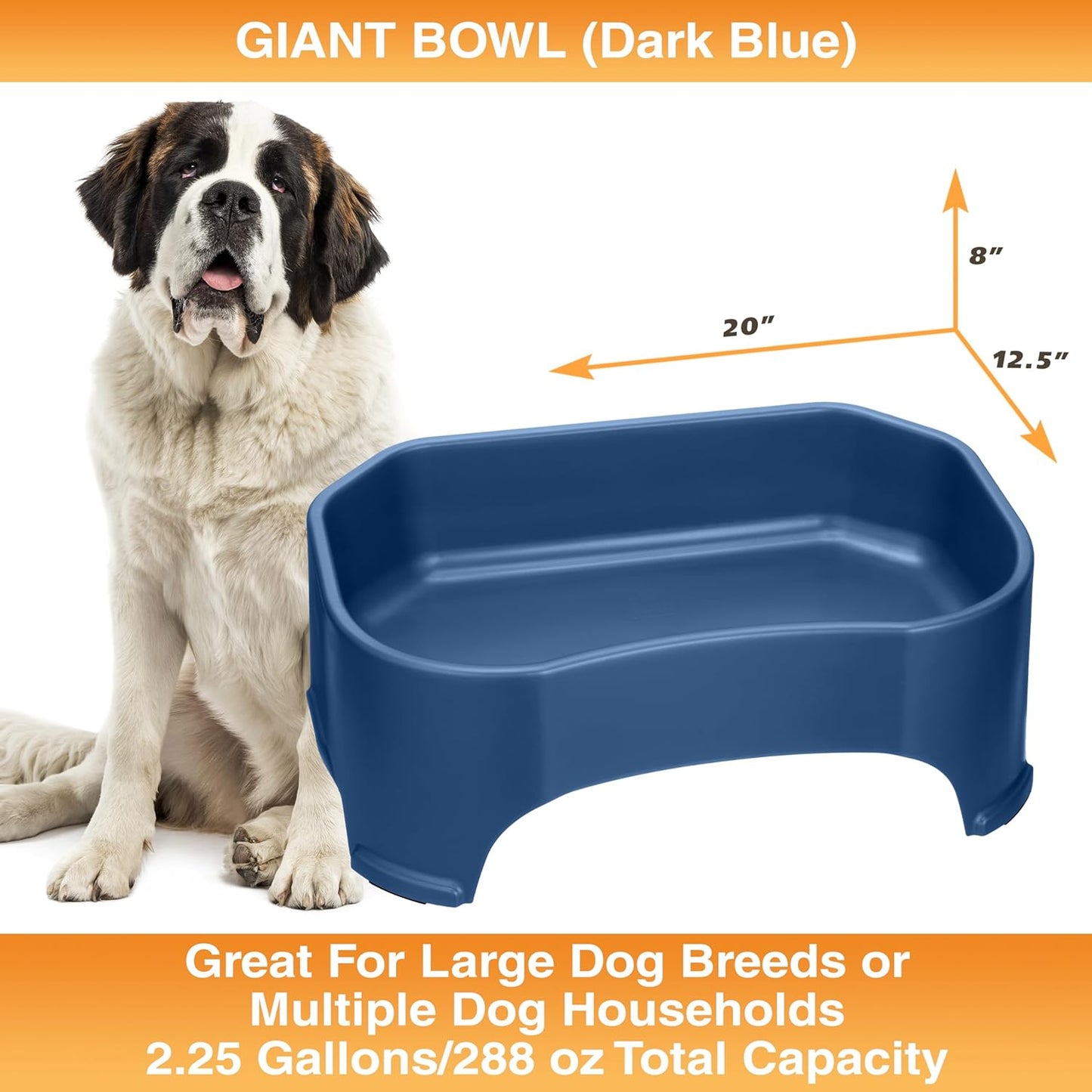 Neater Pet Brands Extra Large Water Bowl for Dogs, Outdoor Dog Water Bowl (2.25 Gallon Extra-Large Capacity), Big Trough Style Food Dish for Indoors or Outside, No Spill Large Dog Bowls, Dark Blue