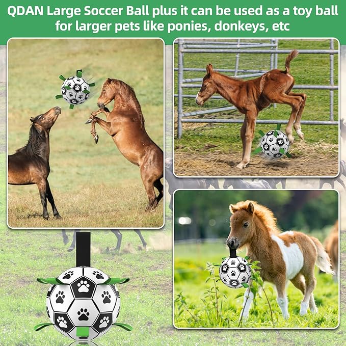 QDAN Dog Toys Extra Large Soccer Ball with Straps, Tug Toy, Water Toy, Durable Dogs Balls World Cup for Large（9 Inch）