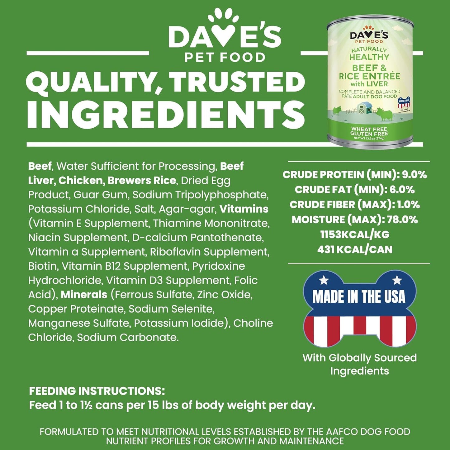 Dave's Pet Food Wet Dog Food (Beef & Rice), Made in USA Naturally Healthy Canned Topper Gluten Free Topper, 13.2 oz (12 Pack)