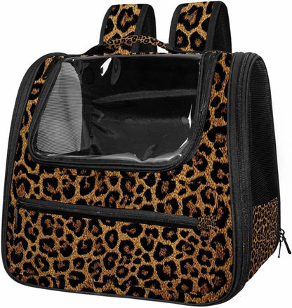 Classic Leopard Print Pet Cat Backpack Carrier for Kitty Small Dog, Ventilated Pet Carrier Bag for Car, Walking, Hiking, Outdoors