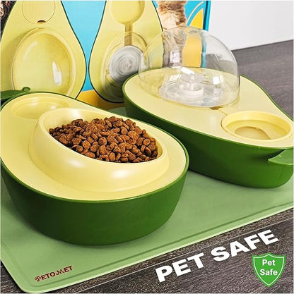 Cat Food and Water Bowl – Avocado Cat Bowl with Water Dispenser Pet Bowl& Small Dogs, Non-Spill, Anti-Choke, Eco-Friendly Dog Feeding Bowl Water Fountain 3-in-1 (Gray&White)