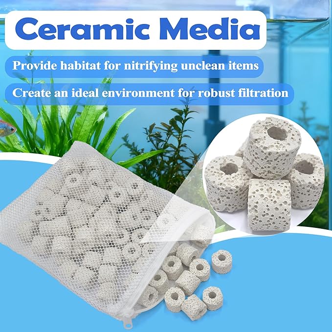 NewKe 52 Pack Filter Media Kit for Fluval 406/407 Canister Filters, Replacement Bio Foam, Nitrite/Phosphate/Ammonia Remover, Carbon, Ceramic Rings