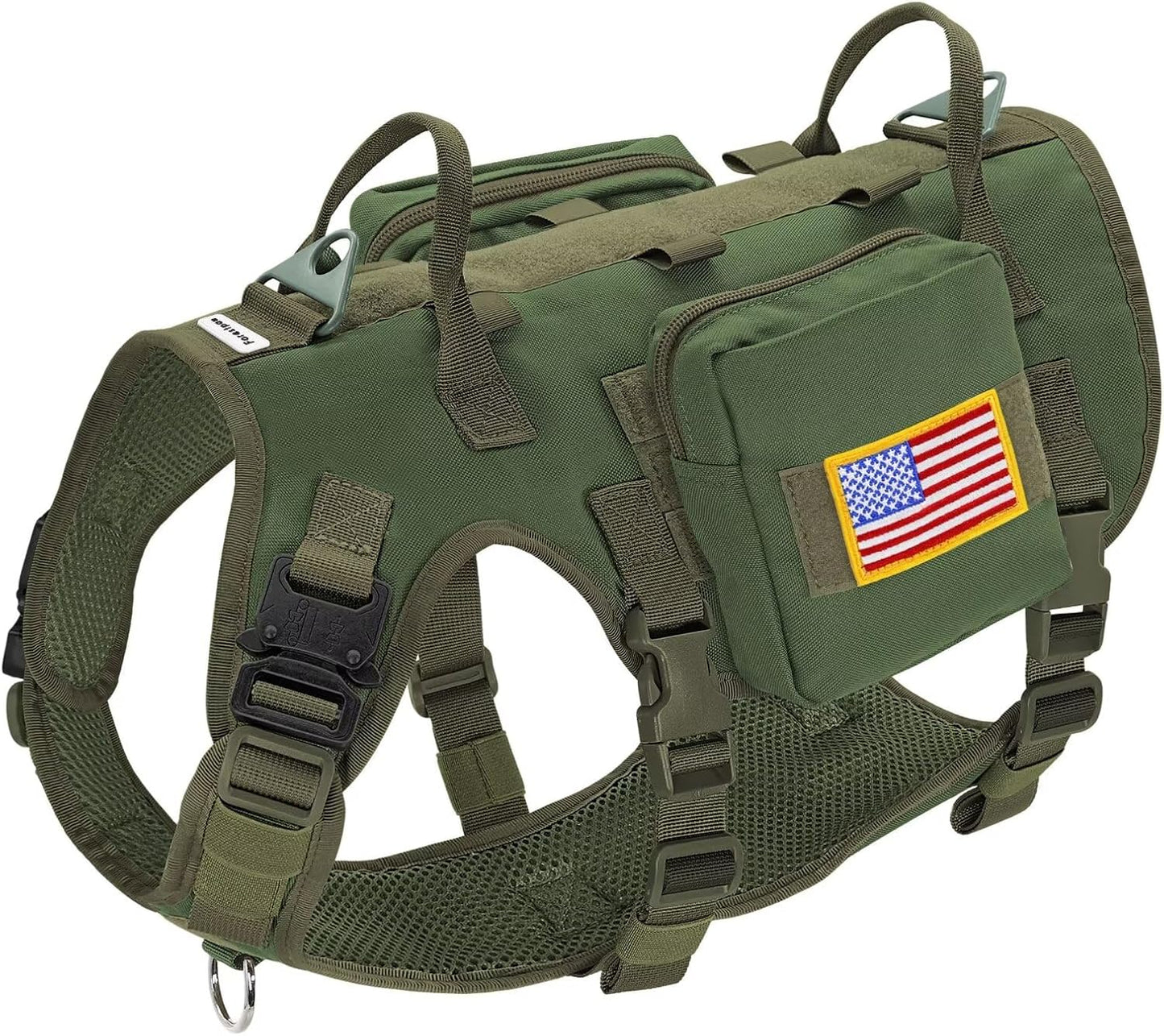 Forestpaw Dog Harness Medium Sized,Tactical Dog Harness with Handle,No Pull Military Style Service Dog Vest with Pockets Adjustable for Medium Large Dogs,Green,Chest 19.5-41.5"