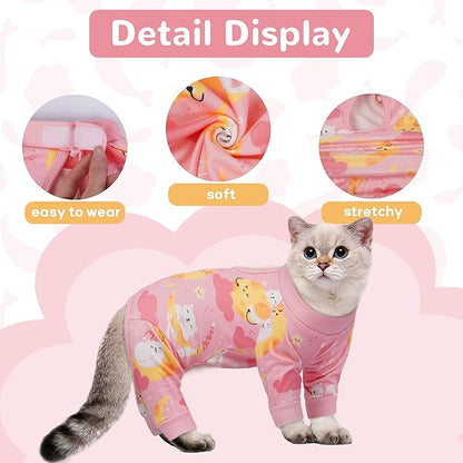 PUMYPOREITY Cat Hair Sticky Shirt – Breathable & Lightweight, Reduces Shedding Fur Pajamas, Prevents Licking Wounds After Surgery, Cat Sweaters - Soft & Machine Washable, Pink, L