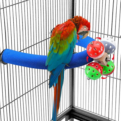 U Shape Parrot Perch Stand Toy Bird Platform Sand Paw Grinding Clean Stick Exercise Conure Budgie Cockatiel Cage Accessories (Blue-Rotate)