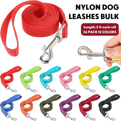 Hillban 36 Pcs Dog Leash Bulk 5 ft Multicolored Puppy Training Leash Slip Pet Traction Nylon Rope for Small Medium Dogs Agility, Yard, Camping, Backyard Play(12 Colors)