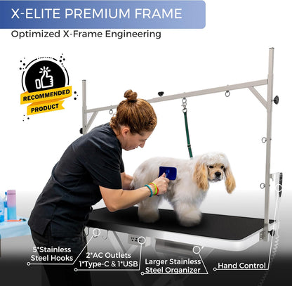 Burano Professional Super Low-Step Electric Dog Grooming Table 49.2", Heavy Duty, Anti-Slip Tabletop, Height Adjustable Dog Table with Lockable Casters, Stainless Grooming Overhead Arm