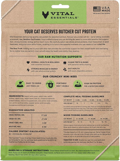 Vital Essentials Freeze-Dried Raw Rabbit Meal or Mixer Cat Food Crunchy Nibs, 8 oz